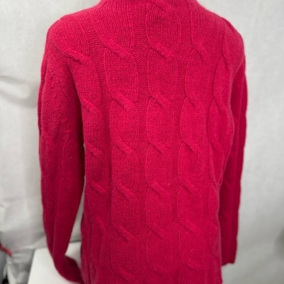 Magenta pink mock neck cable knit sweater by Eddie Bauer, NWT, wool and angora - Picture 3 of 8